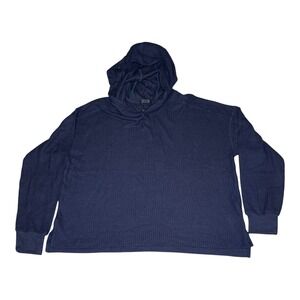 ATM Waffle Knit Hoodie Pullover Long Sleeve Casual Winter Women's S/P‎ Navy Blue